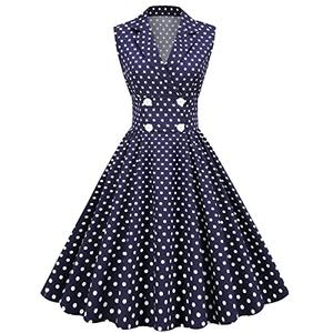 Women Vintage Polka Dot Retro Swing Dress 50s Style Dresses Sleeveless Swing Dresses for Party Evening Dress Audrey Hepburn Dress Cocktail Work Casual Theme Party Homecoming Navy Blue Polka Dot L