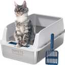Stainless Steel Cat Litter Box with High Sides Lid, Extra Large XL for Big Cats,Open Top Metal Kitty (Light Grey, 24" L x 16" W x 11" H)