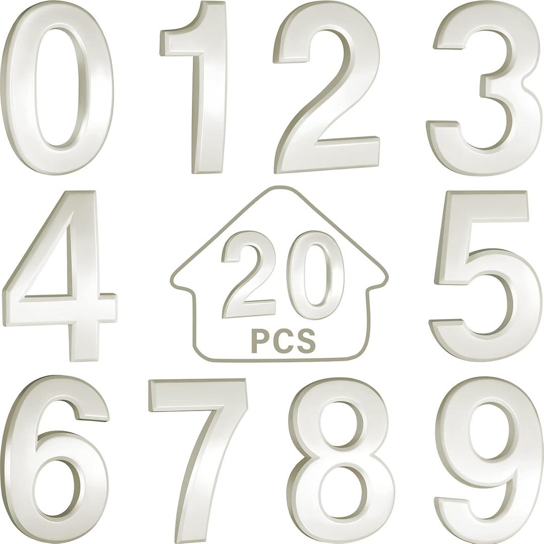 20 Pieces House Numbers Mailbox Numbers 0-9, 3D Door Address Numbers Self Adhesive Mailbox Numbers Sticker or House, Apartment, Office, Hotel Room, Mailbox Signs (White,2.76 Inch)