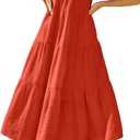 Newshows Women's 2024 Summer Midi Dresses Sleeveless Crewneck Beach Boho Casual Loose Long Flowy Tiered Sundress with Pockets, Size L
