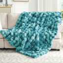 Ultra Plush Bubble Faux Rabbit Fur Blanket  950GSM Thick Fluffy Throw Blanket for Bed, Couch, Sofa, or Gift, 50"  60", Tie-dye Teal