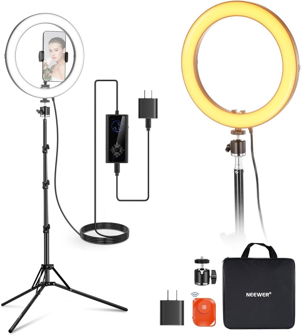 NEEWER 10" 20W High Power LED Ring Light for Phone with 71" Tripod Stand, Bi Color Ringlight, Phone Holder Compatible with iPhone for Video Recording Selfie Makeup Studio Live Streaming TikTok, RH10B