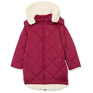 Amazon Essentials Toddler Girls' Long Quilted Cocoon Puffer Coat, Ecru Raspberry Red Shearling, 2T
