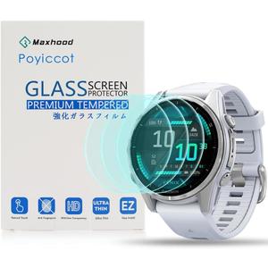 Poyiccot Compatible with Fenix 8 43mm Screen Protector, Tempered Glass Screen Protector Waterproof HD Clear Film Compatible for Garmin Fenix 8 43mm Accessories, 3Pack