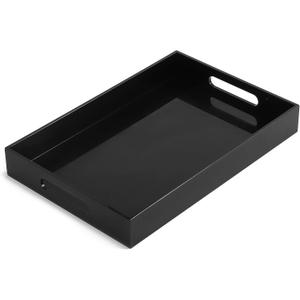 BEYLANG Glossy Black Sturdy Acrylic Serving Tray with Handles-12x20Inch-Serving Coffee, Appetizer, Breakfast, Butler-Kitchen Countertop Tray-Makeup Drawer Organizer-Vanity Table, Ottoman Tray-Decorative