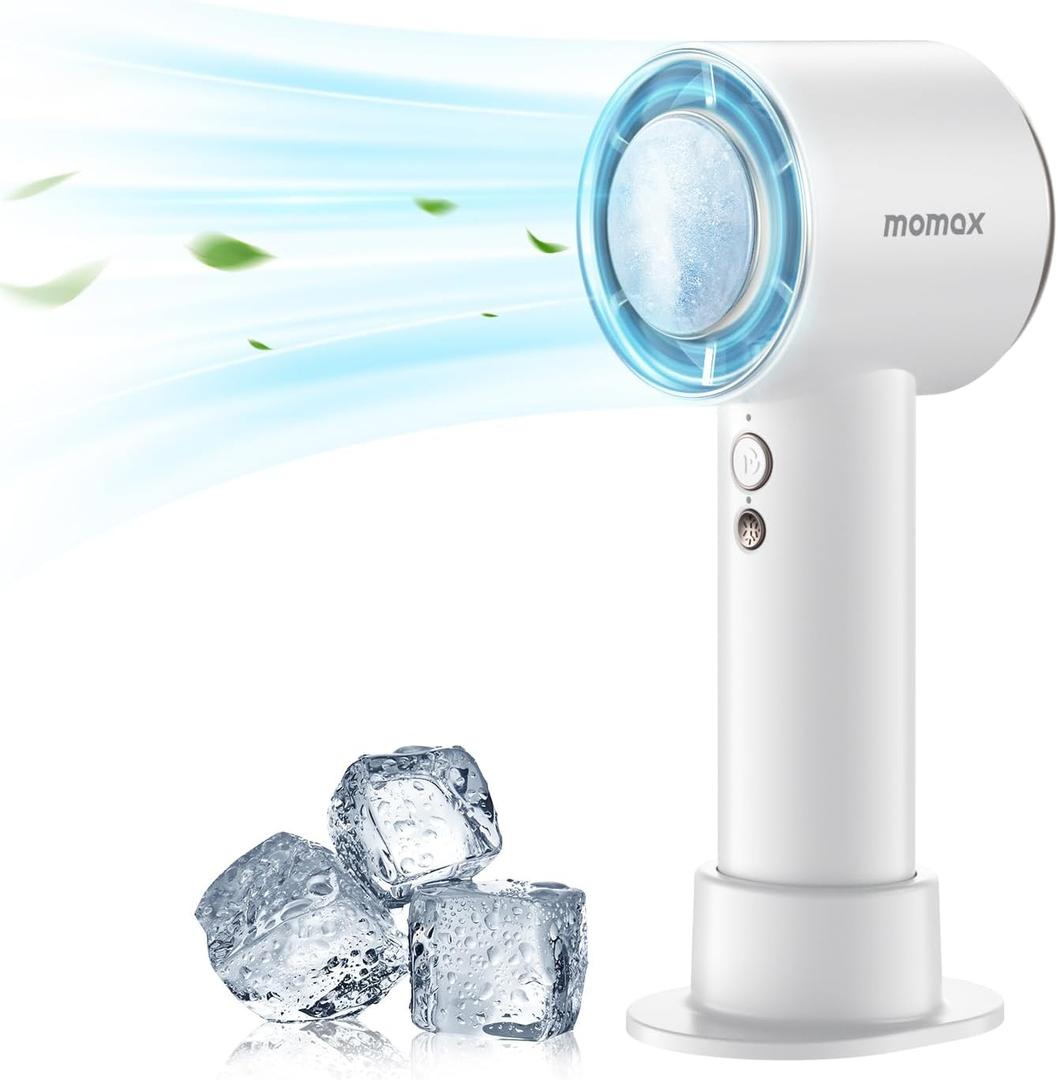 MOMAX Portable Handheld Fan, Speed(1-100) Adjustable Mini Fan, 3000mAh Battery Rechargeable Personal Fan, Digital Display, Gifts for Women Men Travel, Camping, Outdoor, White