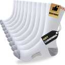 JOYNE 5/10 Pairs Mens Lightweight Athletic Crew Cushioned Breathable Work High Calf Long Boot Socks, 13-15