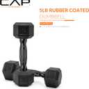 CAP Rubber Coated Dumbbell Weights, Free Weights for Home Gym Strength Training, Anti-Roll Hex Dumbbells with Black, Chrome & Comfort Grip Handles, Pairs & Sets, Size: 5 lb, Pair