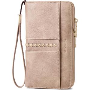 BOSTANTEN Wallets for Women Leather RFID Double Zipper Around Credit Card Holder Large Capacity Wristlet Clutch Wallet