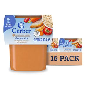 Gerber Stage 2 Baby Food, Chicken Rice Puree Tub, Nourishing Blends, No Added Colors or Flavors, Baby Puree, 16-Pack (EXP 06/30/26)