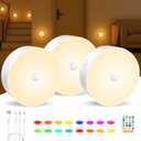 WANIDEA Under Cabinet Lights 3 Pack, Rechargeable LED Dimmable Puck Lights with Remote Control, Touch Tap Light for Kitchen, Cabinet, Closet, Counter