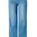 High Waisted Straight Leg Jeans for Women，Stretch Knit Denim Wide Leg Pants Relaxed Fit Boyfriend Jeans with Pockets