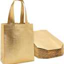 Sparkle and Bash Gift Bags Bulk - 10 x 8 x 4 In, Metallic Gold, 20 Pack - Reusable Totes with Handles, Non-Woven Fabric & Machine Washable