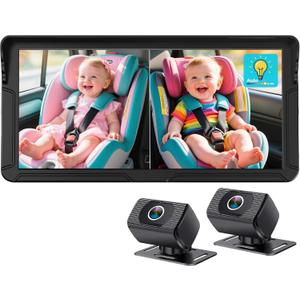 Rohent Dual Baby Car Camera for 2-Kids: 6.9'' HD Split Screen with Auto Brightness 1080P Backseat Camera for Twins Infrared Night Vision - 360 Adjustable USB Easy Setup Ideal for SUVs Minivans