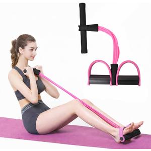6-Tubes Tension Rope, Multifunction Elastic Yoga Pedal Puller Resistance Band, Natural Latex Tension Rope Fitness Equipment, for Abdomen, Waist, Arm, Leg Stretching Slimming Training Pink