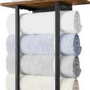 ELITEROO Towel Racks for Bathroom Wall Mounted, Towel Holder with Wooden Shelf and 3 Hooks for Washcloths Hand Towel, Bath Towel Storage Organizer for Small Bathroom, RV, Rustic Brown