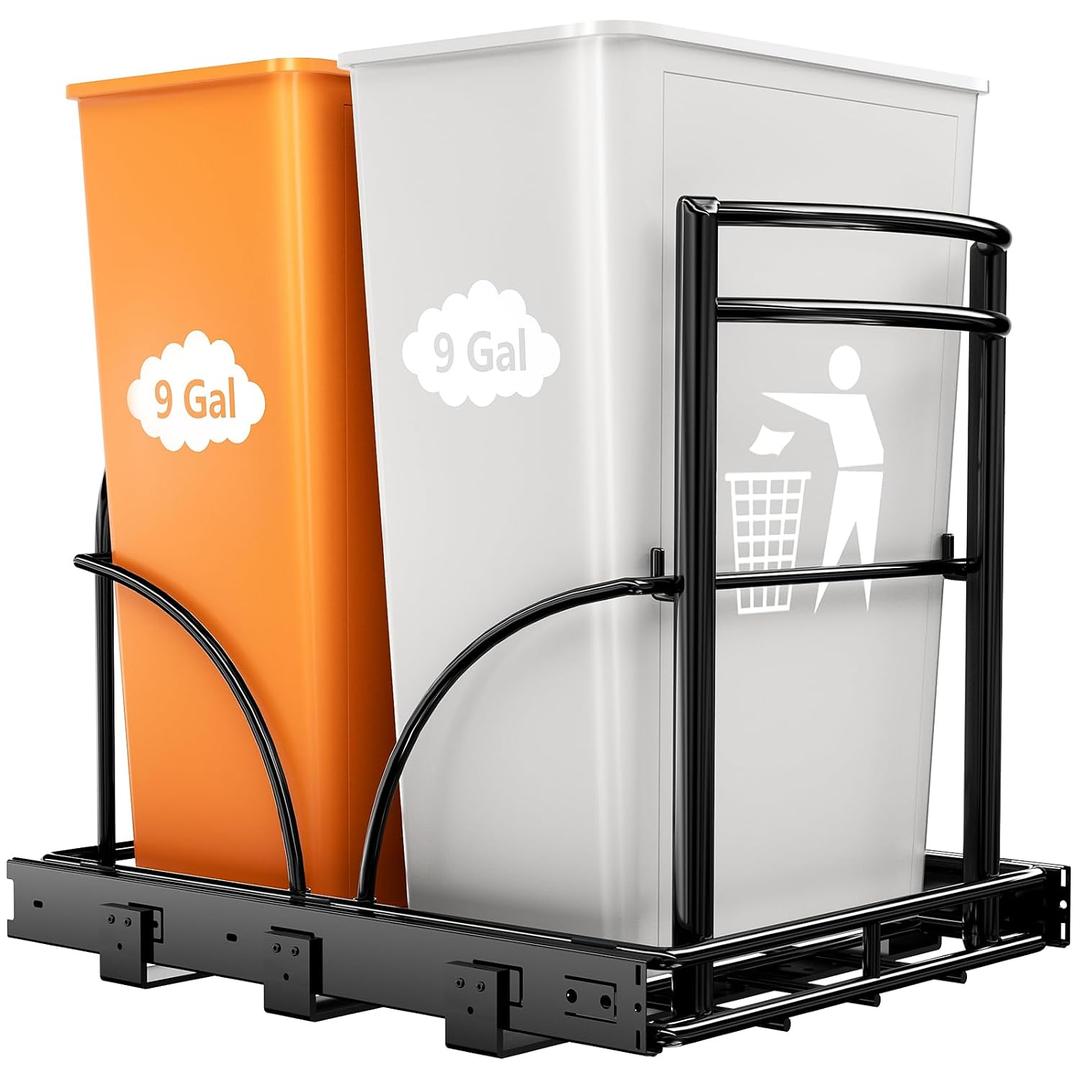 ANASTA Dual Pull Out Trash Can Under Cabinet Rack-No Can Included, Under Sink Trash Can Pull Out Holds Double 7-9 Gal/35 Qt*2 Commercial Garbage Can Recycle Bin, Minimum Cabinet Size16''W 17''H 22"D