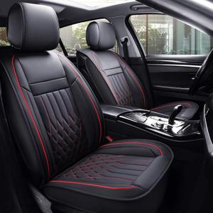 5pcs Car Seat Covers Full Set with Waterproof Leather,Airbag Compatible Automotive Vehicle Cushion Cover Universal fit for Most Cars (Black and red)
