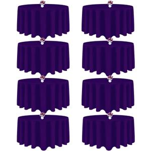 8 Packs 120 Inch Purple Round Tablecloth in Diameter, Washable Polyester Fabric Tablecloths, Wrinkle Resistant Table Cloth for Wedding Party Banquet Dining