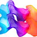 Jetec 1 Pair (left + Right) Women Belly Dance Fan Veil Colorful Long Folding Bamboo Fan Imitation Silk Streamers 180 x 90 cm (Blue, Purple, Orange)