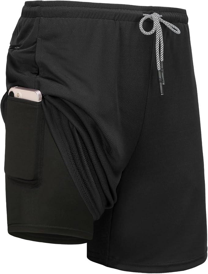 Kinglaman 1 Pack Mens 2 in 1 Running Workout Shorts with Liner, Gym Athletic Quick Dry Sport Shorts with Pockets (Black, M)