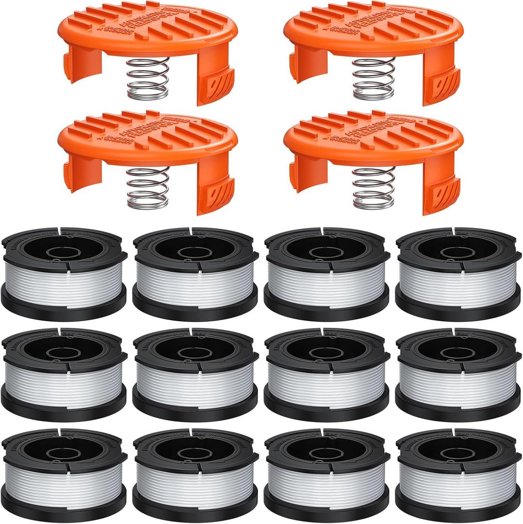 Replacement Spool for Black+Decker 12 Pack Trimmer String 0.065" AF-100 Autofeed Replacement Spools(12 Spool+4 Caps)