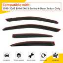 Rain Guards Compatible with 1999-2005 BMW E46 3-Series 4-Door Sedan 320 323 325 328 330 i xi Tape-On Side Window Visor Wind Deflector Vent Visors Car Accessories