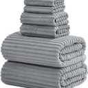6-Piece Bath Towel Set(30"x60"), 2 Large Bath Towel Sheets, 2 Hand Towels and 2 Washcloths - Highly Absorbent Quick Dry Microfiber,Ultra Soft Towel Set for Bathroom (Grey) (Gray)