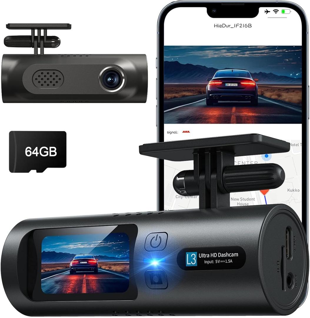 2.5K Dash Cam, Full HD Dash Camera for Cars, 5G Wi-Fi & App Control Car Camera with Super Night Vision, 170Wide Angle, WDR, 24H Parking Mode, Free 64GB Card