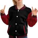 Kids Varsity Jacket Boys Baseball Jacket Sports Outerwear Coat for Girls School Uniform, red-black, size age 10 (Black)