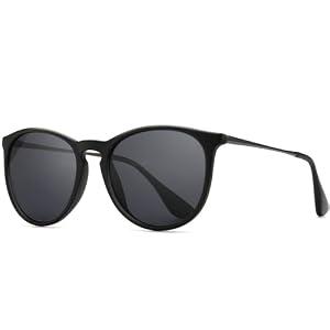 SUNGAIT Premium Vintage Round Sunglasses for Women Men Classic Retro Trendy Style with Leather Case SGT567SHQH-CASE