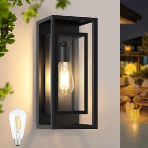 Outdoor Wall Light Fixtures, Waterproof Black Exterior Sconce Porch Lights with Glass Shade, Modern Outdoor Light Fixtures Wall Mount for Garage, Front Door, Patio, Entryway, 1-Pack