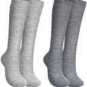 2 Pairs Alpaca Wool Knee High Socks for Men Women Alpaca Wool Blend Thermal Winter Hunting Moisture Wicking Hiking (8-10, Light Gray, Dark Gray)
