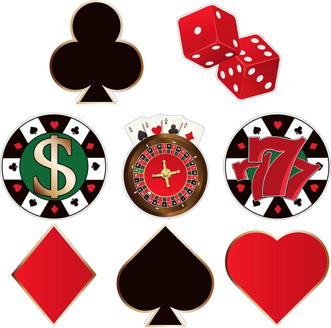 Blulu 40 Pcs Casino Party Cutouts Las Vegas Decorations Versatile Casino Poker Themed Birthday Party Decoration Cutouts with Glue for Bulletin Board Las Vegas, 5.9 x 5.9 Inches