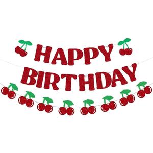 Cherry Happy Birthday Banner Cherry Theme Party Supplies Funny Fruit Decoration
