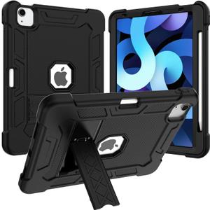 ProCase iPad Air 5 Air 4 10.9 Inch Rugged Protective Case, Heavy Duty Shockproof Case with Pencil Holder Kickstand for iPad Air 5th Gen 2022 Release/ 4th Gen 2020 Release 10.9" –Black