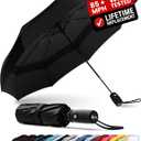 REPEL Windproof Travel Umbrella - Compact & Withstands Winds up to 85MPH , Strongest Premium Auto Folding Umbrella for Rain and Sun - Durable, Light & Portable for Women & Men , Fits Backpack & Cars (Black)