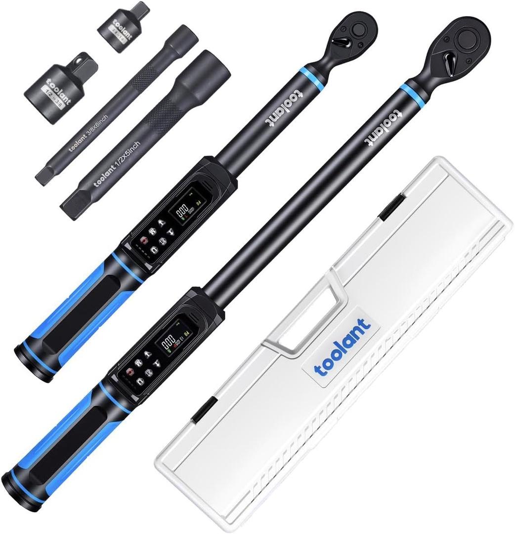 Toolant 3/8" & 1/2" Digital Torque Wrench Set, 3/8" 1.5-100 ft-lb (2-135 N·m) / 1/2" 3.7-250 ft-lb (5-340 N.m), ±1% Accuracy 2-Pack with 3 Alerts, 9 Presets & 500 Memory for Car Motorcycle Bike Truck