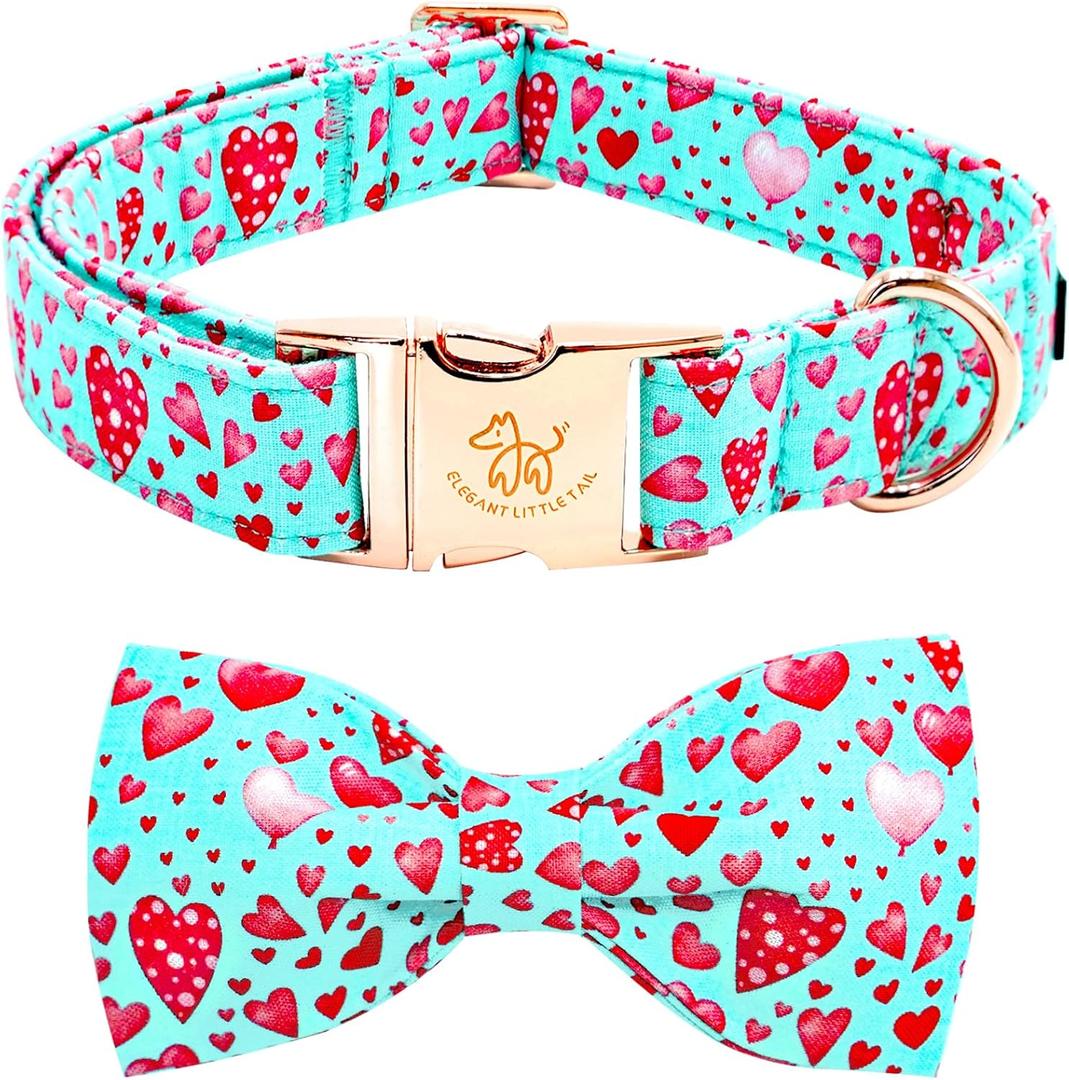 Elegant little tail Valentine's Dog Collar, Cute Pink Heart Pet Collars with Bow Soft Dog Collar Female or Male Adjustable Cotton Pet Collars for Small Medium Large Dogs (Large (Pack of 1))