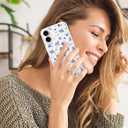 Jusy Magnetic Cute Flower Case for iPhone 16 Plus, Cute Aesthetic White Floral Pattern Phone Case Compatible with Magsafe, Soft TPU Protective Phone Cover for Women Girls - Blue Flower