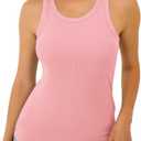 GKBK Tank Top for Women Built in Bra High Neck Ribbed Basics Tops Racerback Fitted Bra Tanks Pink XL (Pink, XL)