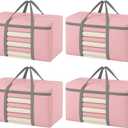 4 Pack Extra Large Moving Bags 90L with Clear Window, Heavy Duty Storage Totes with Zippers & Handles, College Packing Bags for Clothes, Boxes, Camping & Moving Supplies, Pink