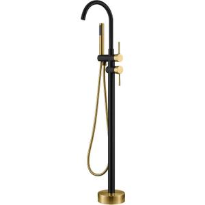 Free Standing Tub Faucet Black and Brushed Titanium Gold Swivel Freestanding Bathtub Faucet Floor Mount Single Handle Brass Freestanding Tub Filler with Handheld Shower Head