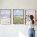 Rantodecor Impressionist Framed Canvas Wall Art, Vintage Italy Coastal Sailboat Wall Decor, Light Blue and White Posters Art Prints, Pastel Beach House Artwork for Bedroom Living Room Office 16"x24"x3