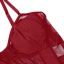 Lilosy Sexy Strappy Wireless Mesh Sheer Babydoll Lingerie Women Teddy Bodysuit Corset Bustier Nightgown Nightshirt See Through One Piece Red Medium