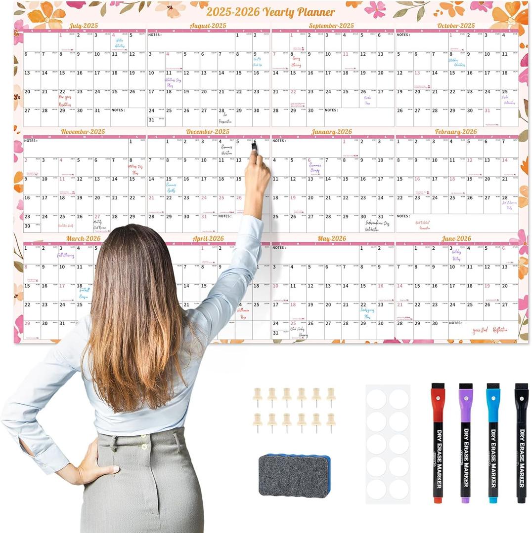 EYROZILL 2025-2027 Dry Erase Wall Calendar, 48"x32" Large Monthly Planner for Home, Office & Classroom, Academic Year Whiteboard with Markers & Eraser (July 2025 - June 2027)