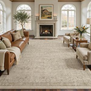 Nakagishi Neutral 8x10 Area Rugs for Living Room Washable, Vintage Brown | Pet & Kid Friendly, Non-Slip, Soft, Low-pile Carpet for Living Room/Bedroom/Dining Room/Nursery, Stain Resistant Vintage