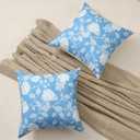Floral Throw Pillow Covers 18x18 Inch, Set of 2 Neutral Block Print Decorative Accent Cushion Covers, Farmhouse Home Decor Vintage Pillow Covers for Sofa Bed Living Room, Sky Blue