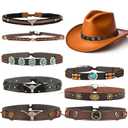 TRESSON Cowboy Hat Bands for Women & Men-Western PU Leather Cowgirl Hats Belt, Ethnic Western Hat Belts for Accessories Beaded Cowboy Supply 8 Pcs