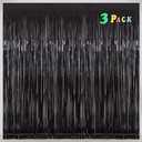 Graduation Decorations 2026 Black Foil Fringe Curtain Party Decorations 3 Pack 3.2 x 8.2 ft Shiny Black Tinsel Curtain Backdrop for Birthday, Graduation & Photo Booth, Easy to Install